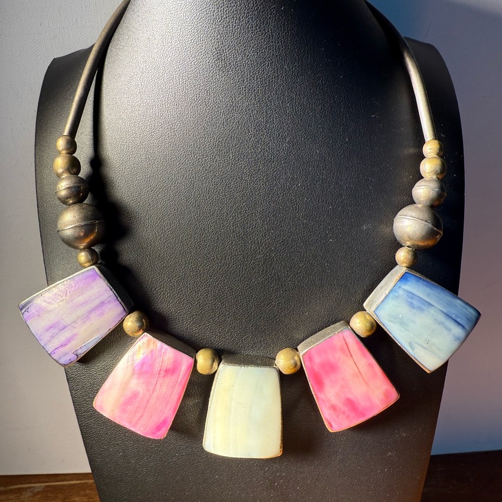 Multicolor Mother of Pearl Necklace Vintage Necklace